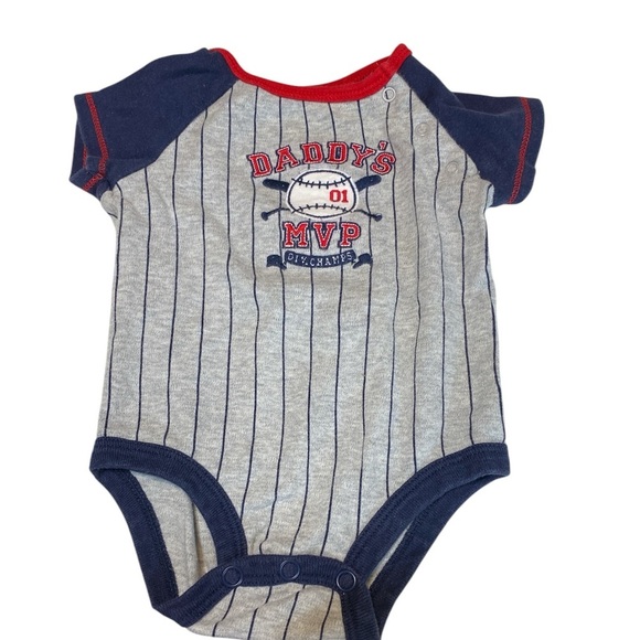 Infant 3 month short sleeve onsies blue stripes baseball themed set of 2 - Picture 8 of 10